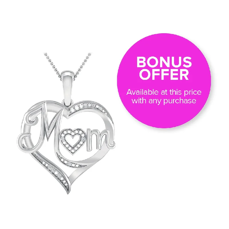 minimalist gold necklaces for women -Sterling Silver Diamond Set Mum Heart Necklace