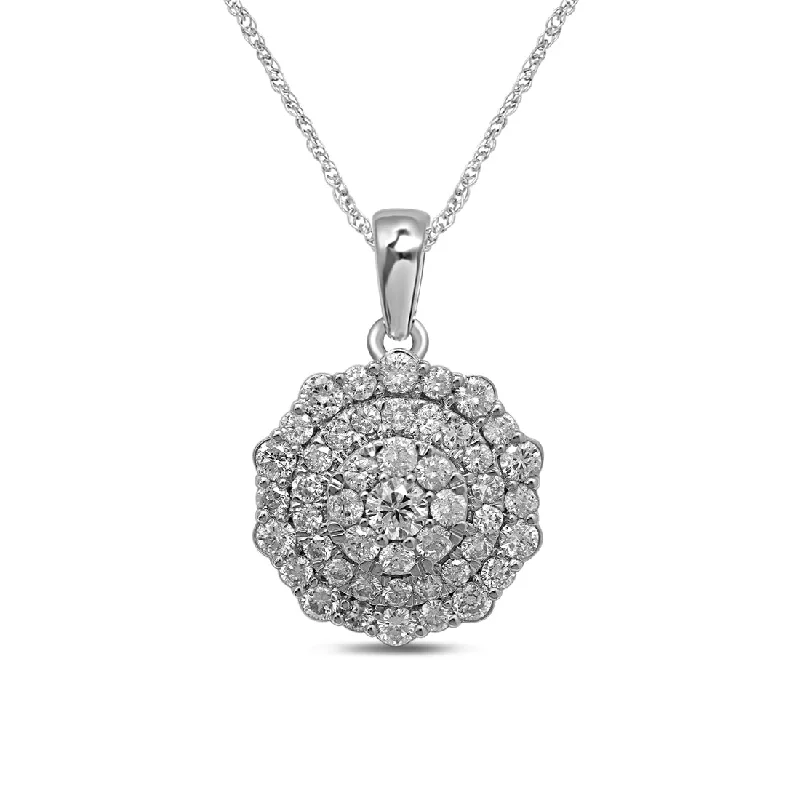 fashion necklaces for women -9ct White Gold 1.50ct Diamond Halo Pendant