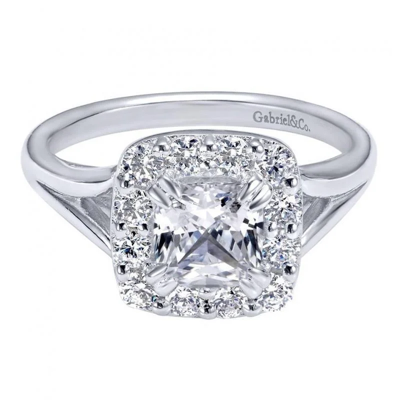 silver engagement rings for women -Cushion Cut Halo Diamond Ring 14K White Gold .47Cttw 143A