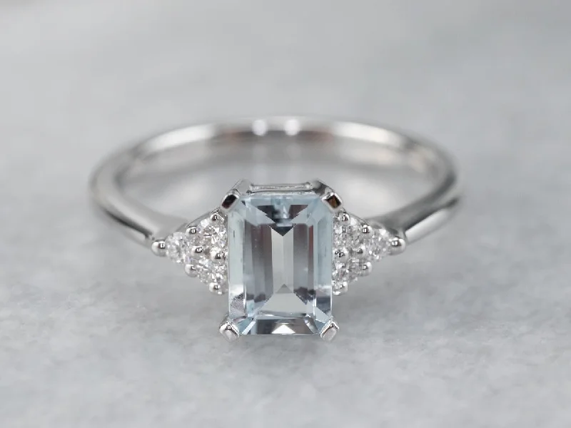 vintage engagement rings for women -Aquamarine and Diamond Ring