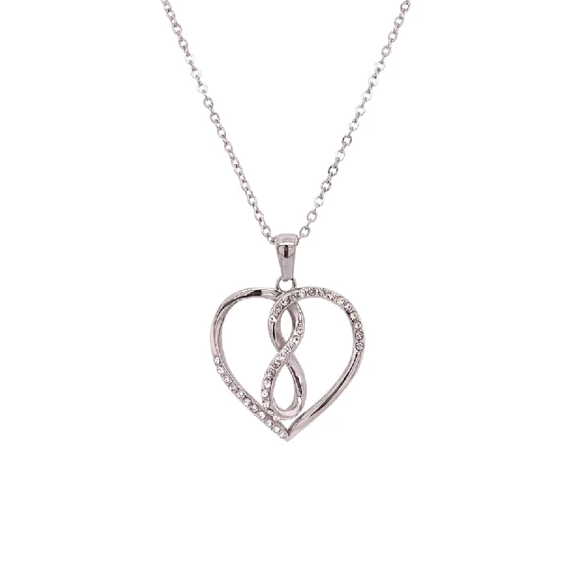 double chain necklaces for women -Stainless Steel Crystal Heart Infinity Necklace