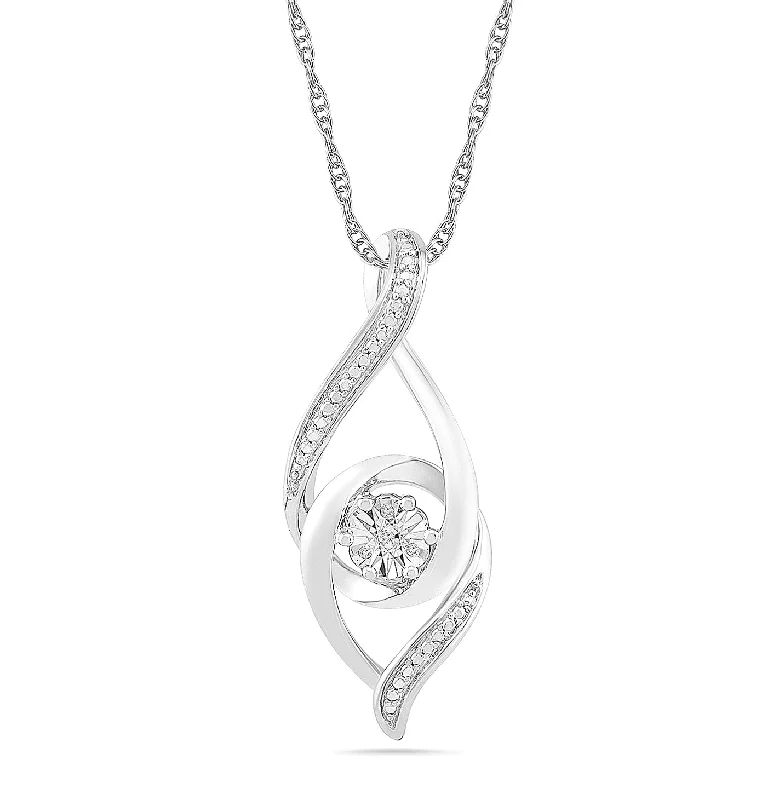 trendy necklaces for women -Sterling Silver Diamond Set Brilliant Illusion Flower Necklace