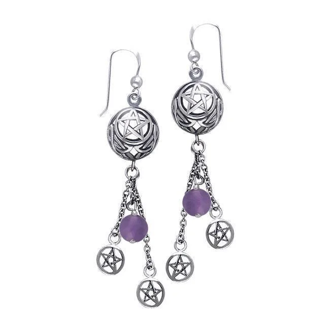 geometric diamond earrings for women -Pentacle Dangling Earring With Beads TER170