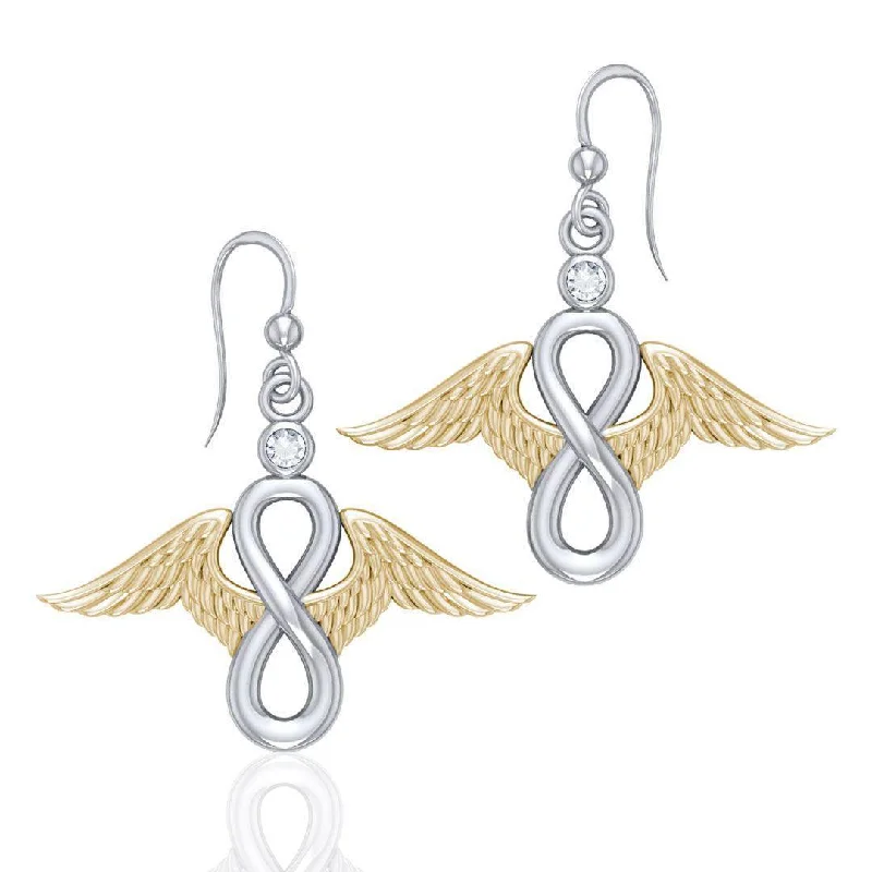 rose gold earrings for women -Angel Wings and Infinity Symbol with Gemstone Silver and Gold Earrings MER1665