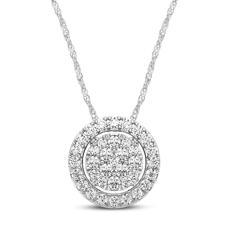 bridal necklaces for women -Mirage Halo Necklace with 1/2ct of Laboratory Grown Diamonds in Sterling Silver and Platinum