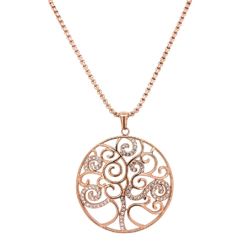 high-end necklaces for women -Rose Stainless Steel Pave Crystal Tree of Life Necklace