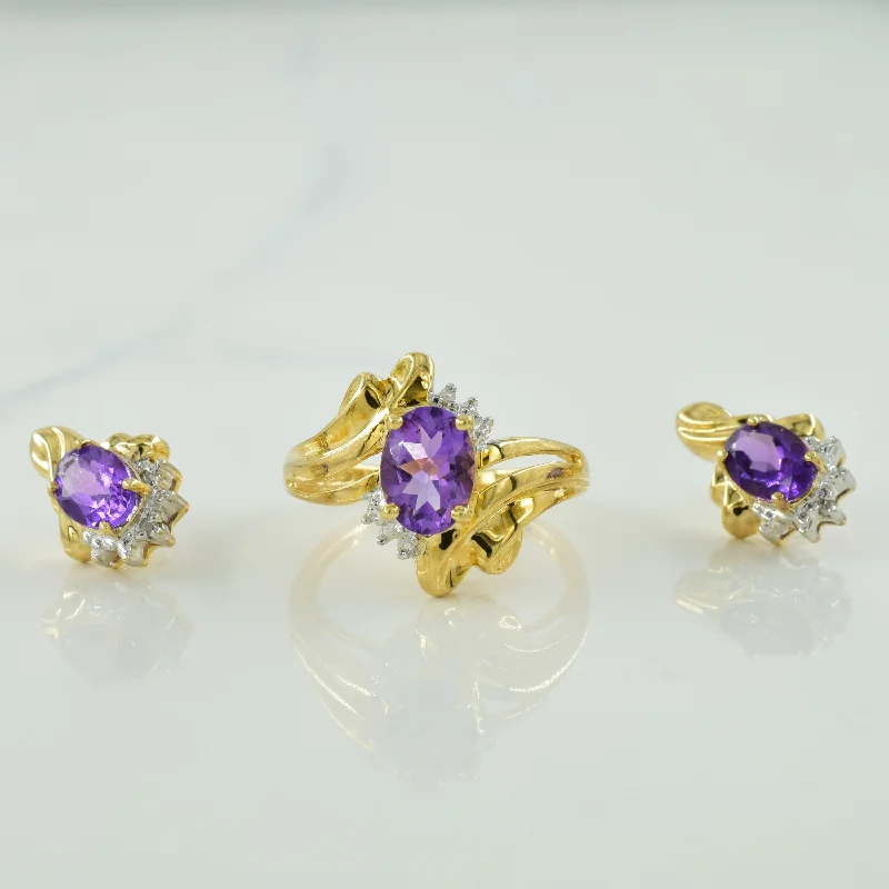 gemstone engagement rings -Amethyst & Diamond Ring & Earring Set | 2.20ctw, 0.02ctw | SZ 7 |