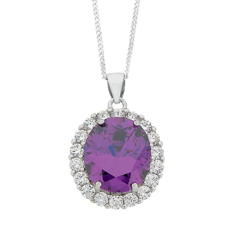 dainty necklaces for women -February Birthstone Sterling Silver Purple Cubic Zirconia Necklace