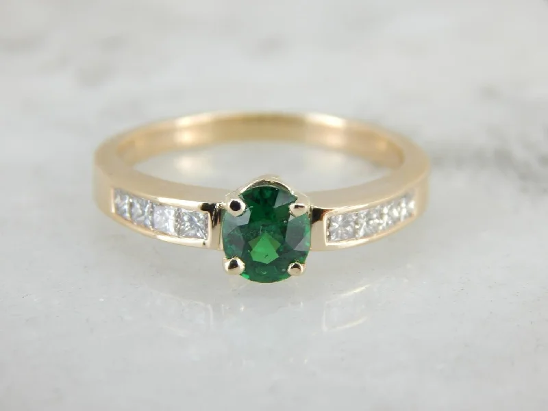 customized engagement rings -Tsavorite Green Garnet and Diamond Ring for Engagement or Everyday