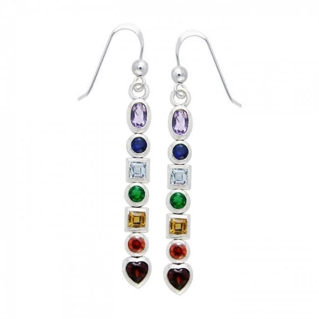 hoop earrings for women -Silver Chakra Earrings with Gemstones TER414