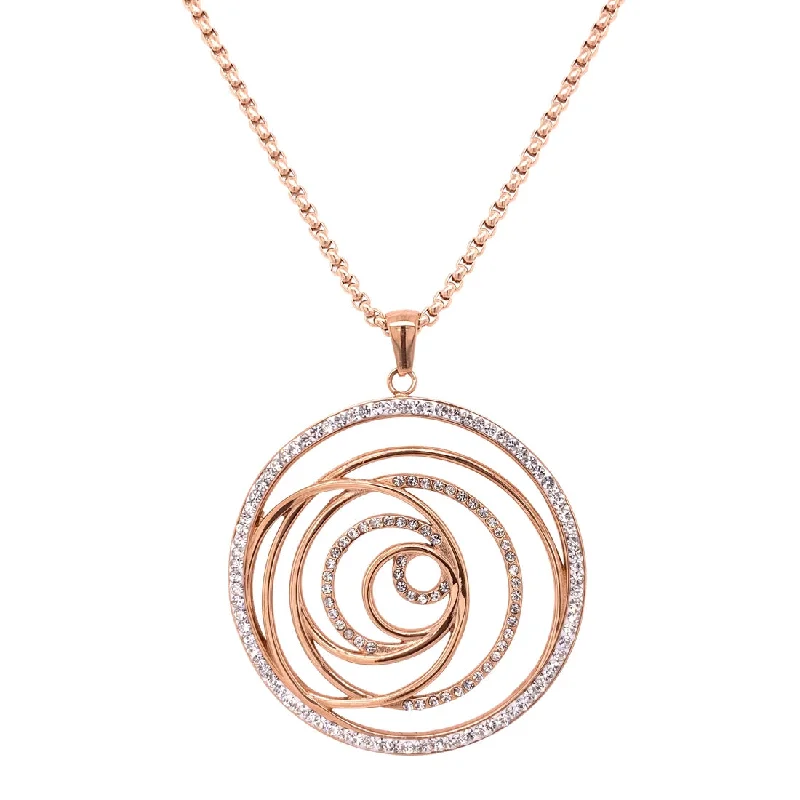 stylish chain necklaces for women -Rose Stainless Steel Crystal Open Swirl Necklace