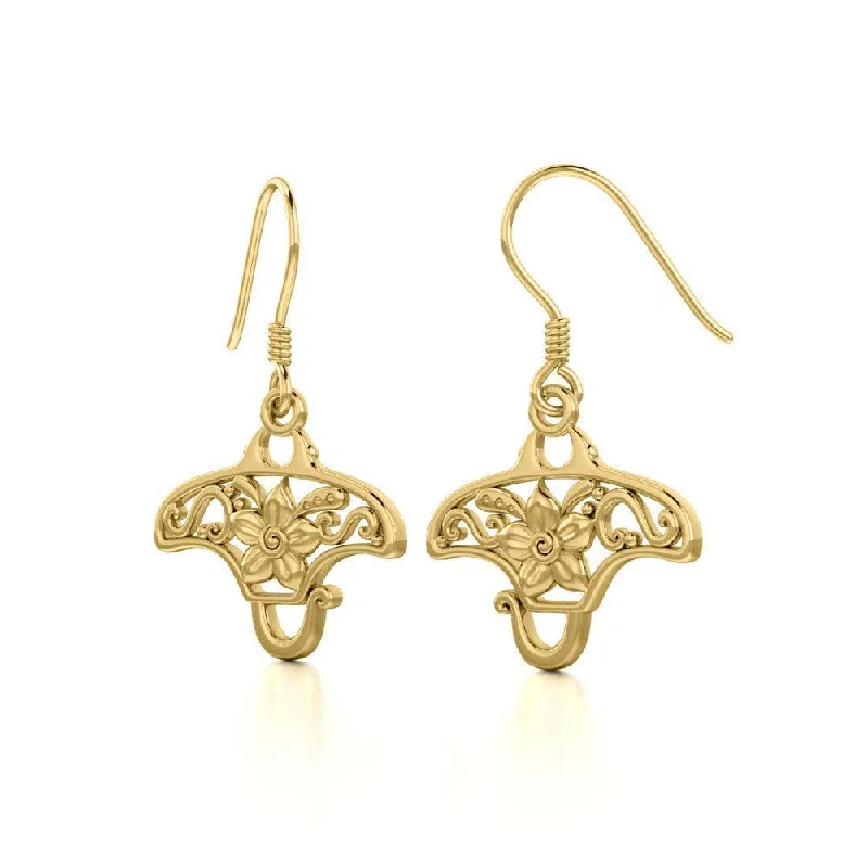 chic earrings for women -Manta ray Filigree Hook Earrings in 14k Gold GER1705