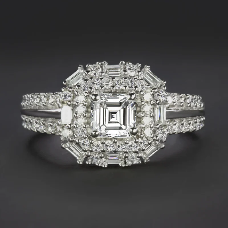 women’s unique gemstone engagement rings -1.75ct ASSCHER CUT DIAMOND RING GIA CERTIFIED E VS1 ASSCHER CUT HALO ENGAGEMENT