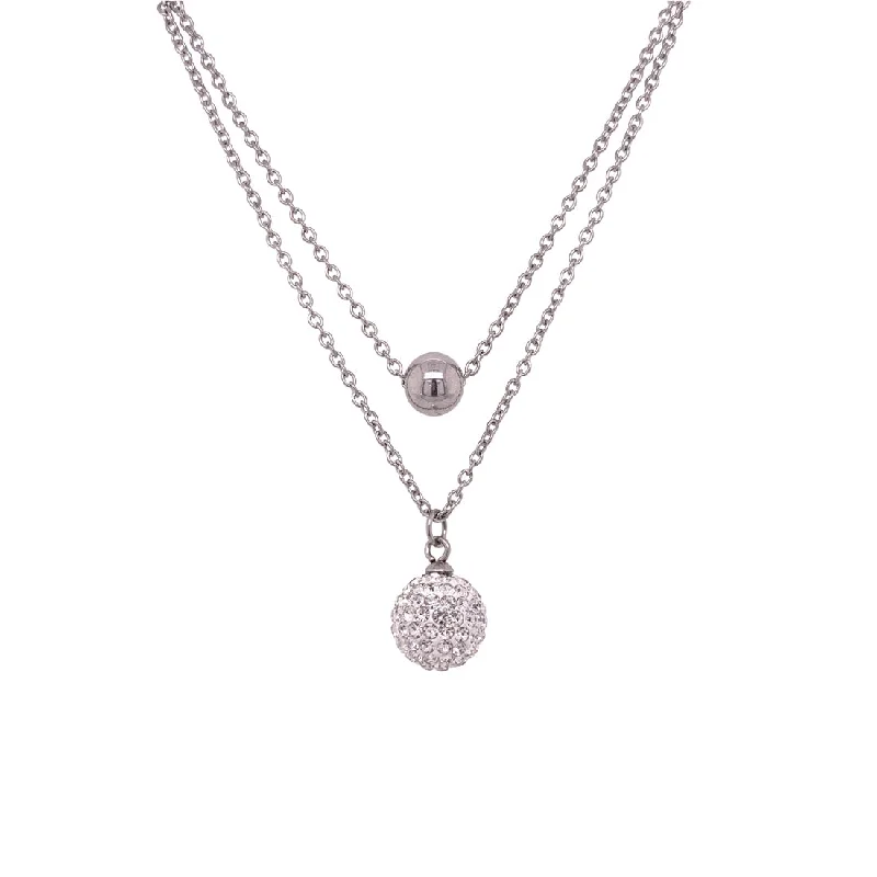 women’s necklaces -Stainless Steel Crystal Ball Double Necklace