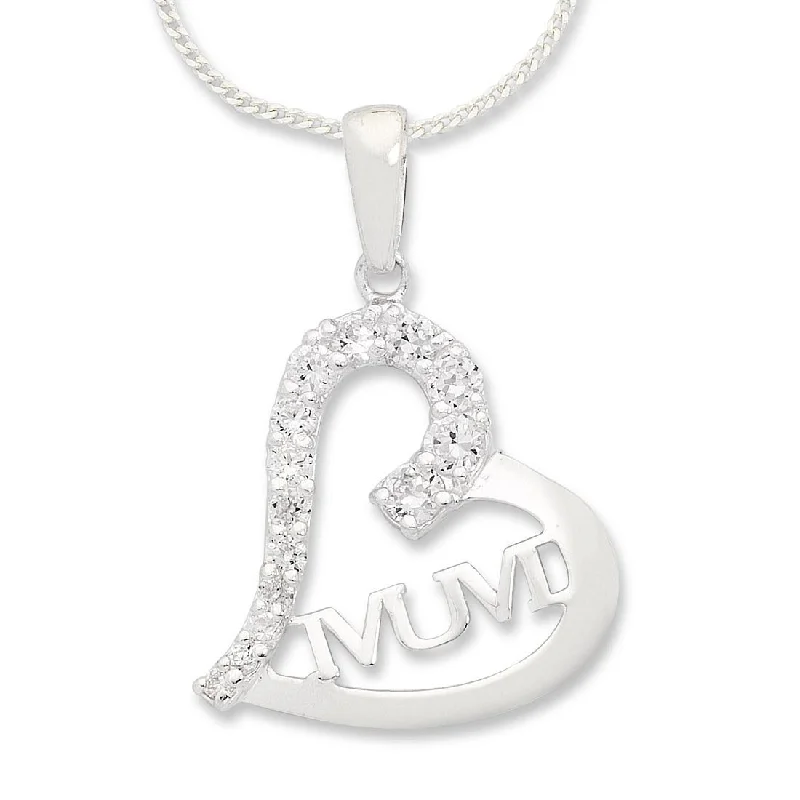 gold pendant necklaces for women -45cm Sterling Silver White Cubic Zirconia Mum Heart Necklace