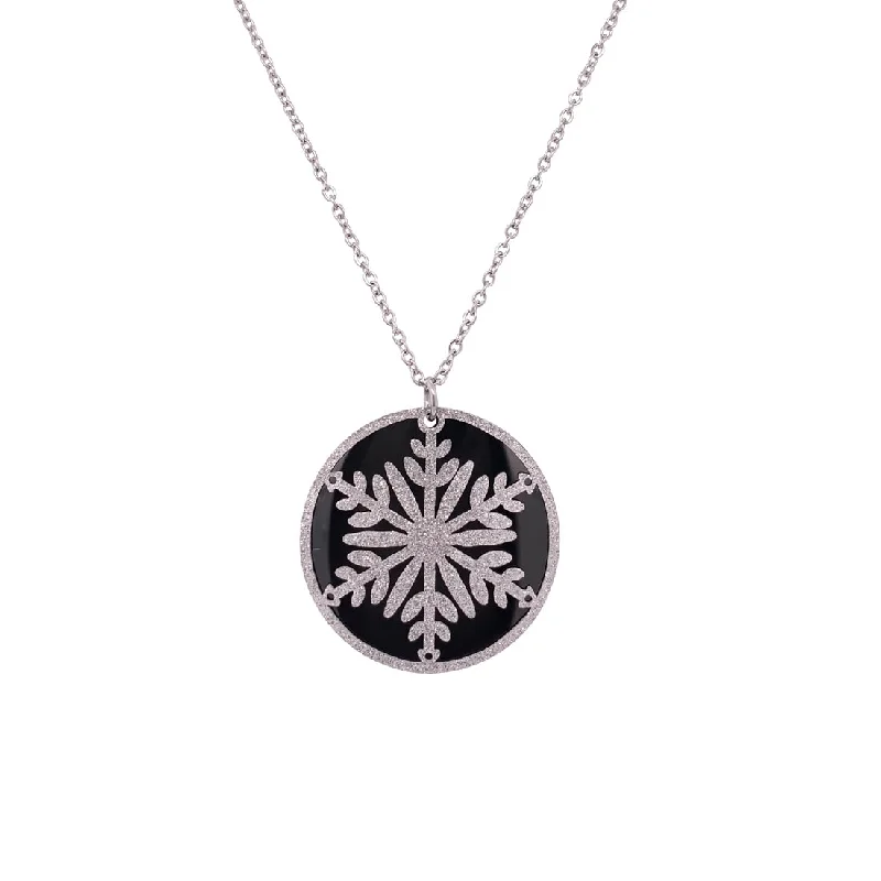 simple necklaces for women -Stainless Steel Sparkle Snowflake Black Necklace