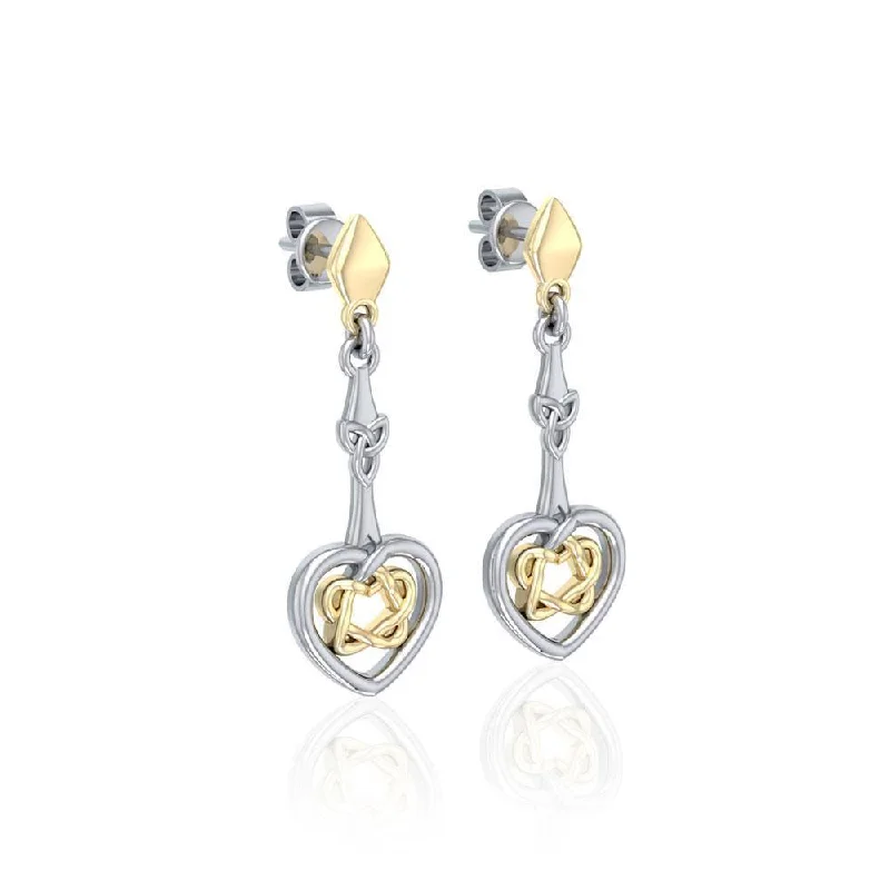 chunky earrings for women -Celtic Heart Silver and 14K Gold Accent Post Earrings MER1676