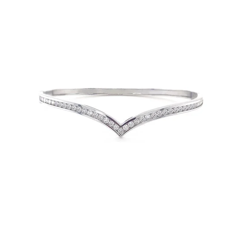 luxury gold bangles for women -9K White Gold Diamond Wishbone Bangle