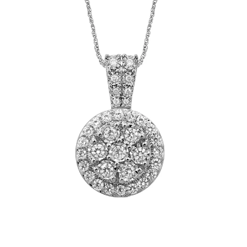 engagement necklaces for women -Sterling Silver 1.00ct of Diamonds Halo Necklace