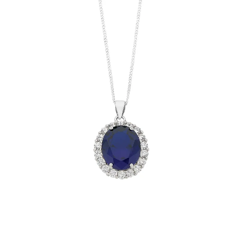 vintage style necklaces for women -September Birthstone Sterling Silver Dark Blue Cubic Zirconia Necklace