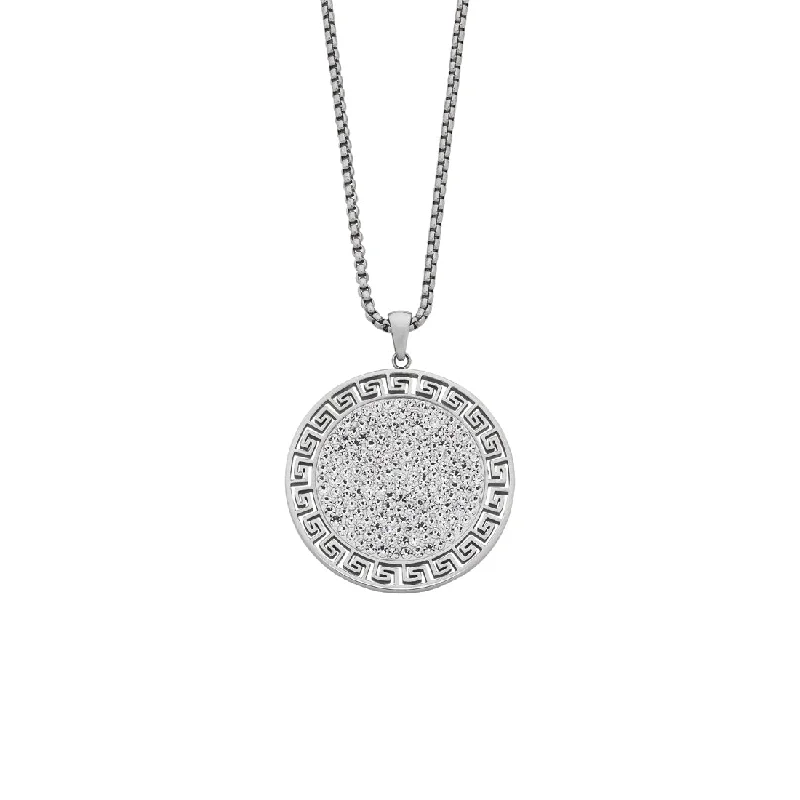 gold chain necklaces for women -Stainless Steel Crystal Greek Patter Disc Necklace