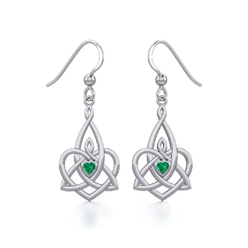 butterfly earrings for women -Celtic Motherhood Triquetra or Trinity Heart Silver Earrings With Gem TER1949