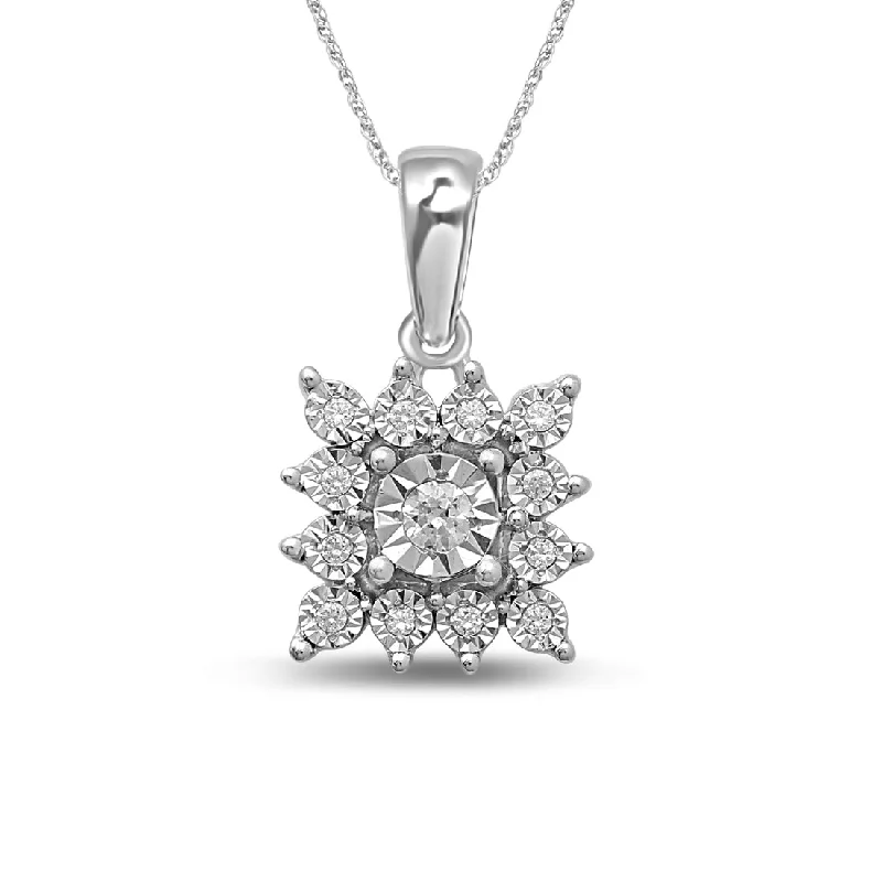 birthday gift necklaces for women -Sterling Silver 0.10ct Diamond Square Star Look Necklace