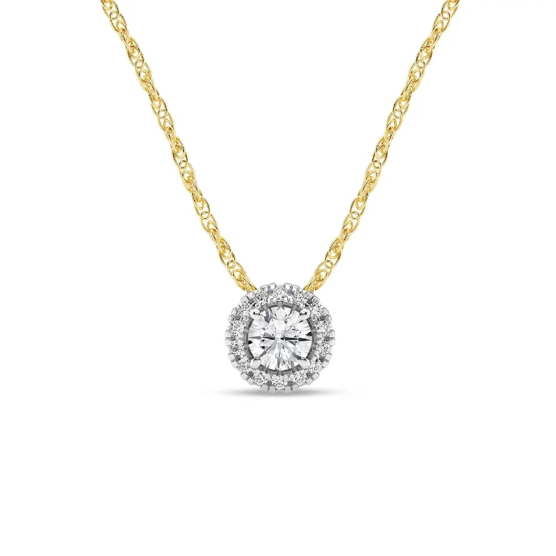 fashion necklaces for women -Meera Halo Solitaire Necklace with 1/4ct of Laboratory Grown Diamonds in 9ct Yellow Gold