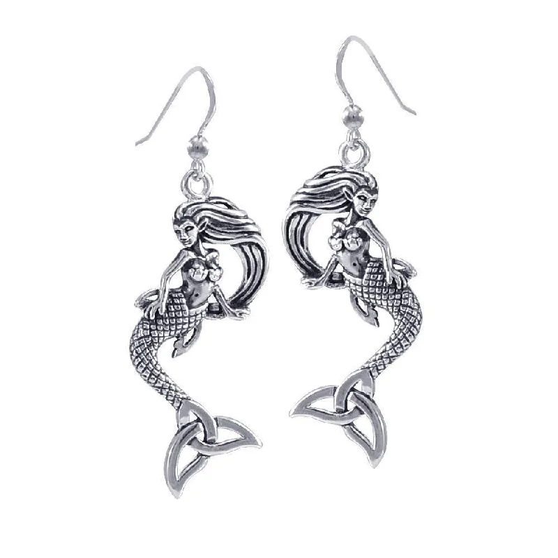 flower-shaped earrings for women -Mermaid Goddess with Trinity Knot Sterling Silver Earrings TER1662