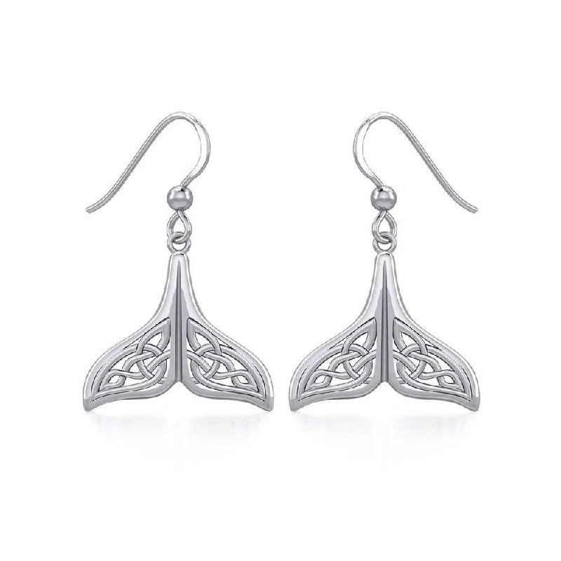 matching earrings for women -Celtic Knotwork Whale Tail Silver Earrings TER1936