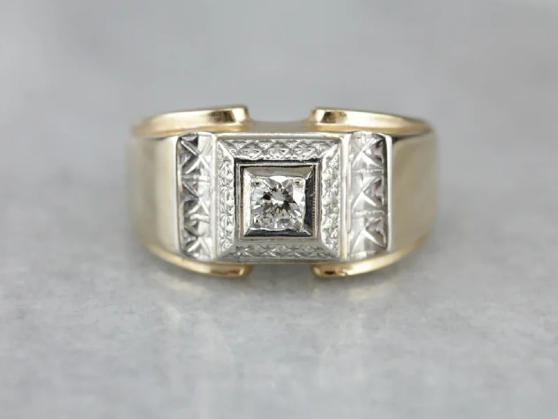 luxury engagement rings -Men's 1940's Retro Era Diamond Ring