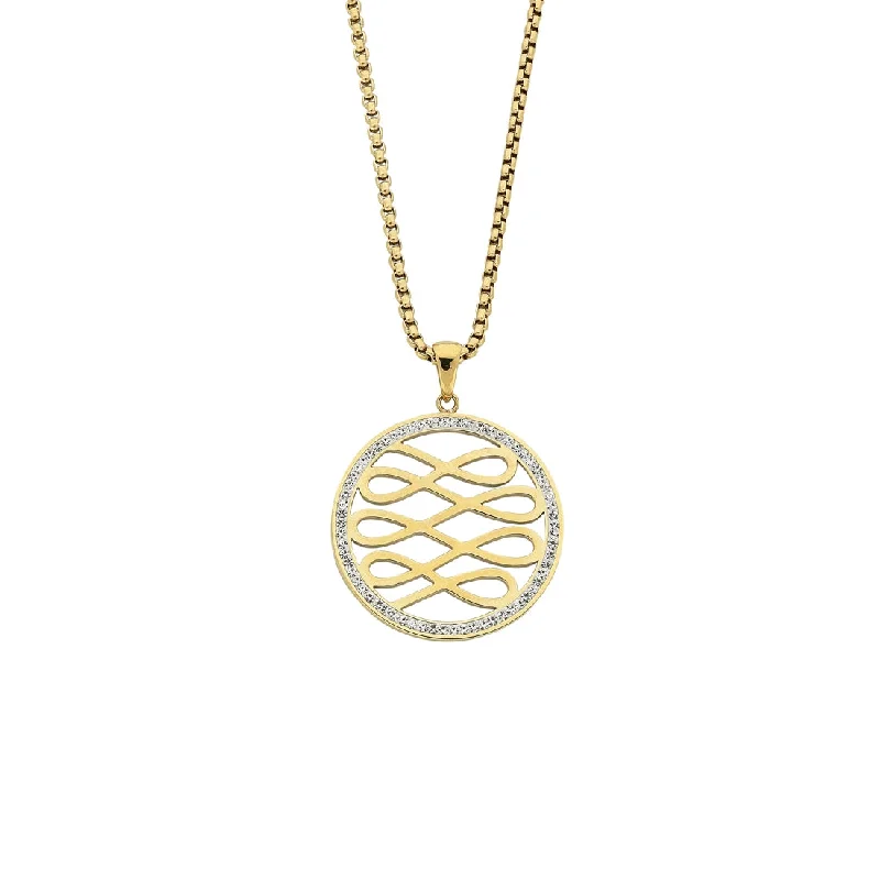 geometric necklaces for women -Yellow Stainless Steel Crystal Circle Multi Infinity Necklace