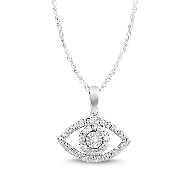 gold necklaces for women -Diamond Evil Eye Necklace in Sterling Silver