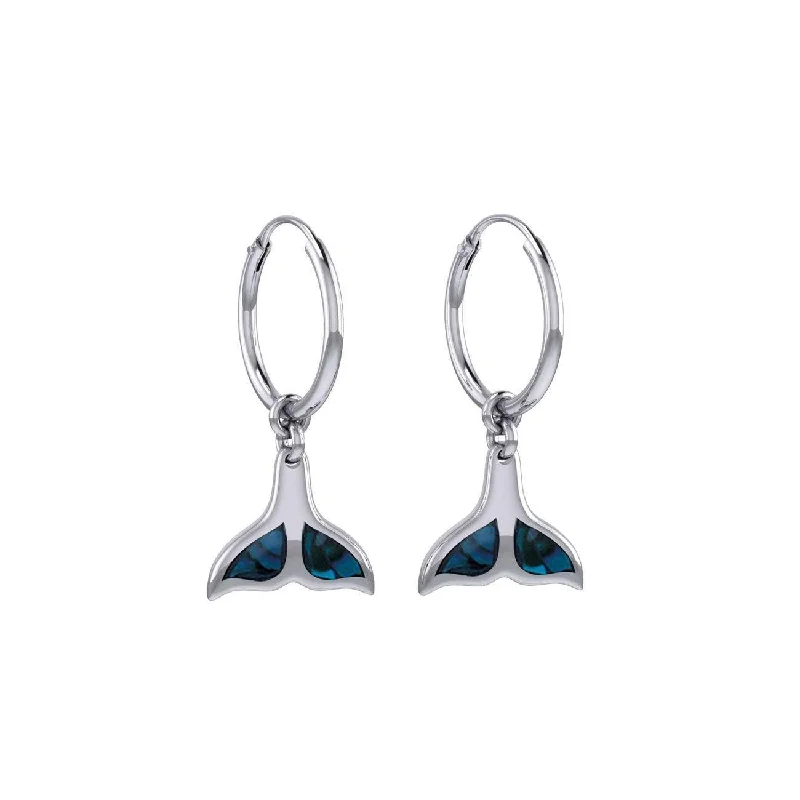 diamond hoop earrings for women -Inlaid Whale Tail Silver Hoop Earrings TER2085