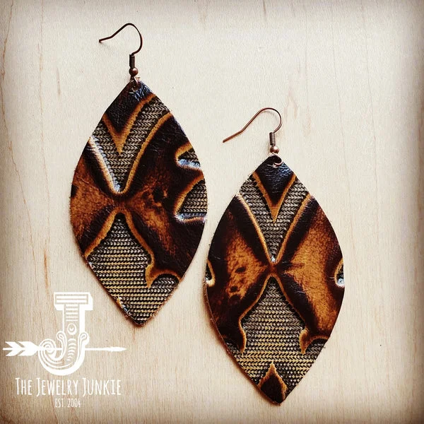 custom earrings for women -Leather Oval Earrings in Brown Laredo