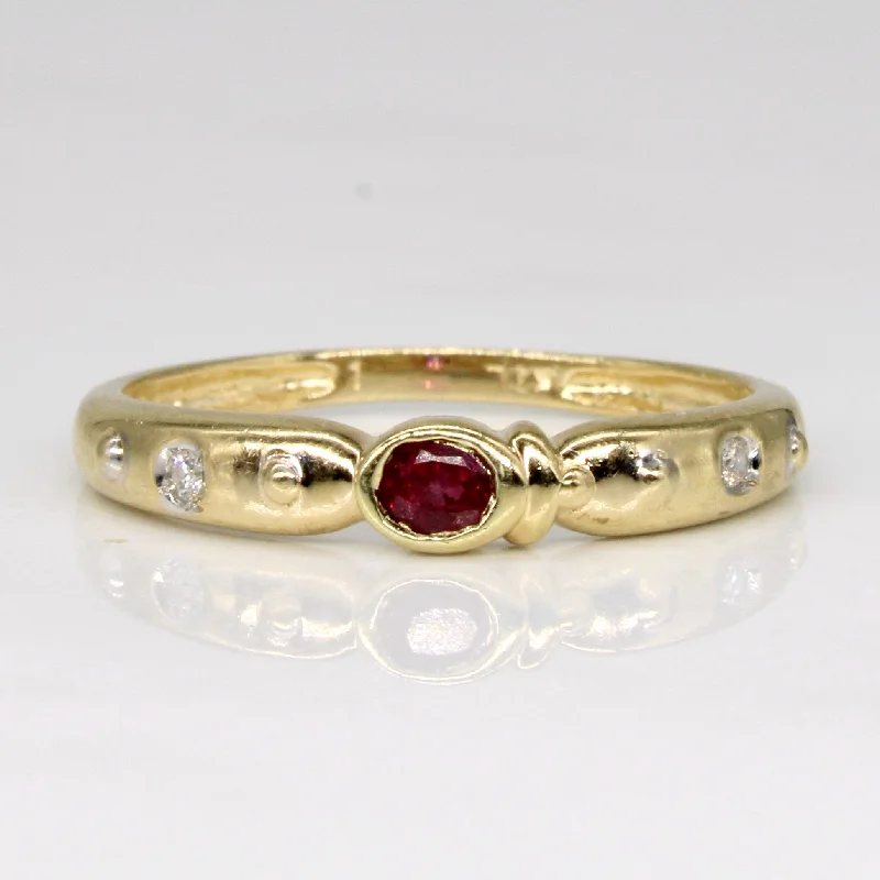 oval cut engagement rings for women -Ruby & Diamond Ring | 0.13ct, 0.02ctw | SZ 6.75 |