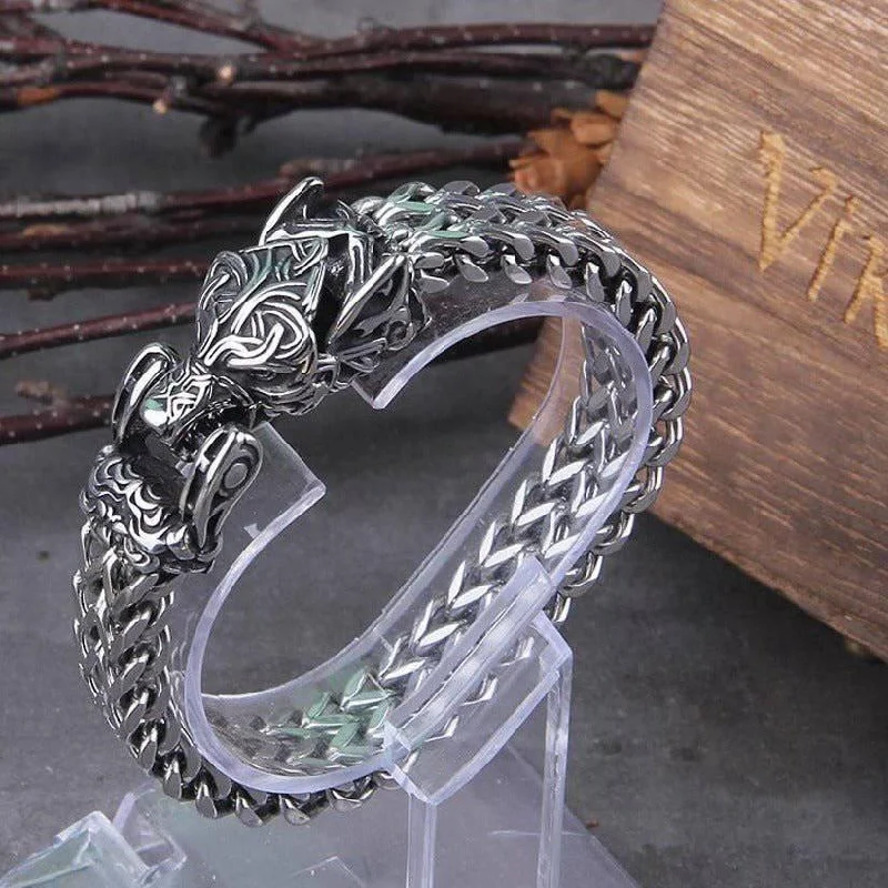 women’s matching bangles -Celtic Fenrir's Bite Heavy Chain Bracelet - Stainless Steel