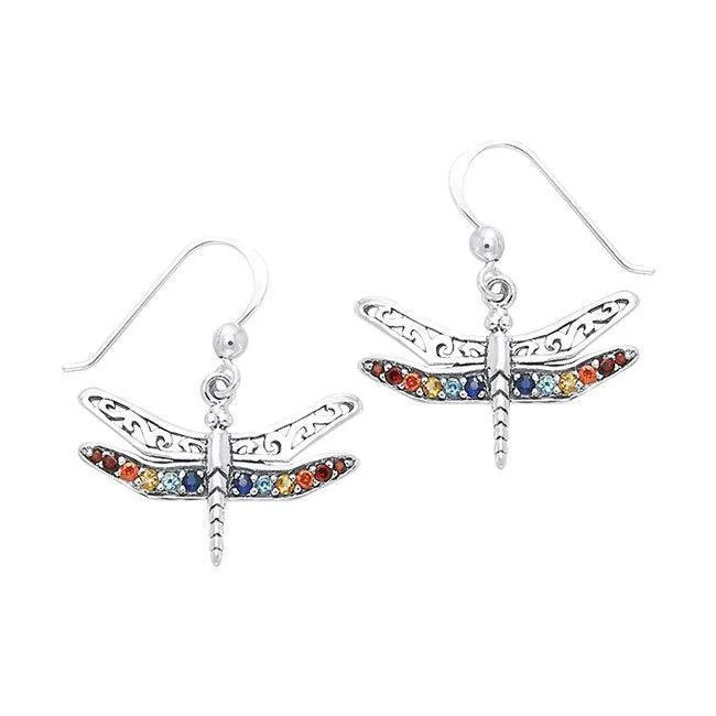 layered earrings for women -Elegance in the Wings of the Dragonfly ~ Sterling Silver Earrings with Gemstones TER517