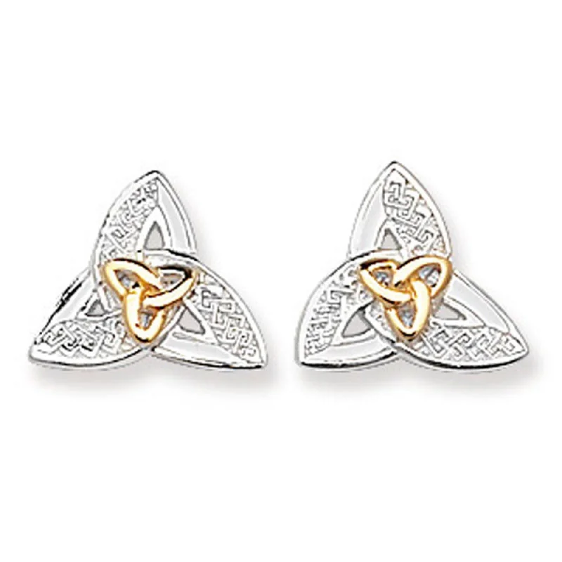 stacked earrings for women -Celtic Trinity Stud Earrings - Sterling Silver Gold Plated