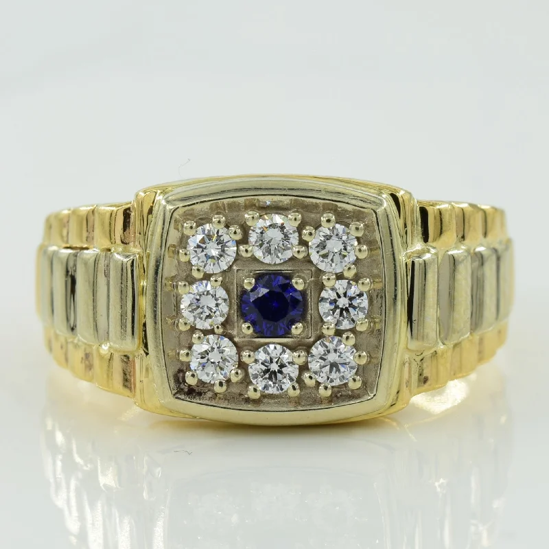 Synthetic Blue Sapphire with Diamonds Halo Ring | 0.08ct, 0.25ctw | SZ 10 |