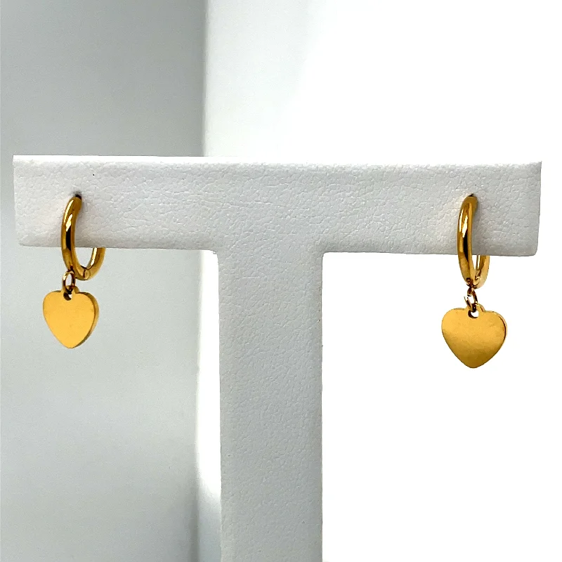 women’s trendy drop earrings -Gold Plated Heart Hoop Dangle Earrings Ref: EA559501G