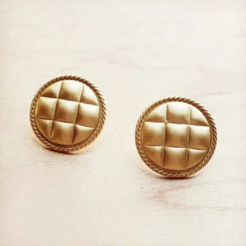 simple earrings for women -MATTE GOLD WOVEN PATTERN EARRINGS