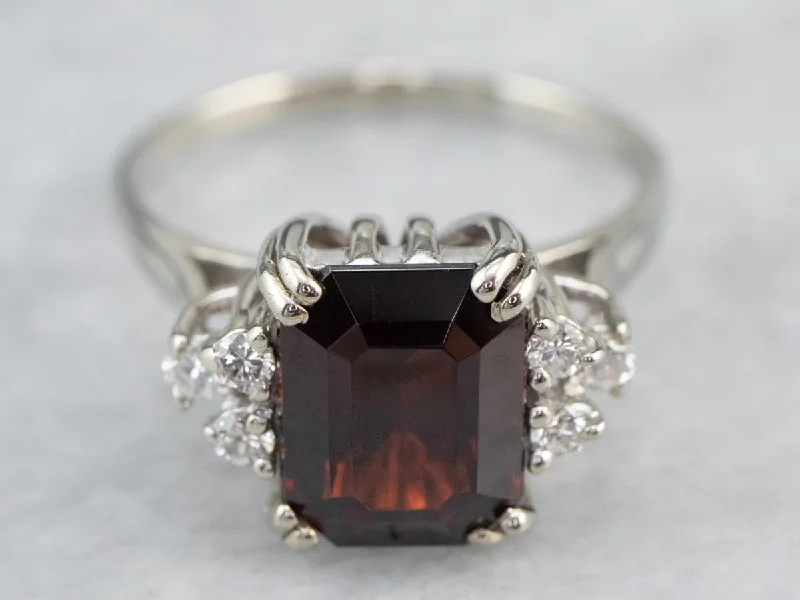 women’s stackable engagement rings -White Gold Garnet and Diamond Ring