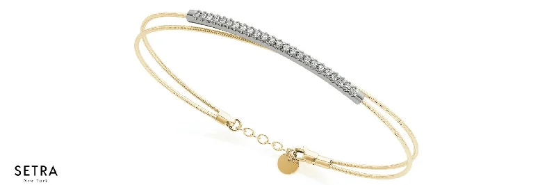 handmade bangles for women -Round Natural Diamonds Solitary Bridal Solid Bangle Bracelet In 14k Gold