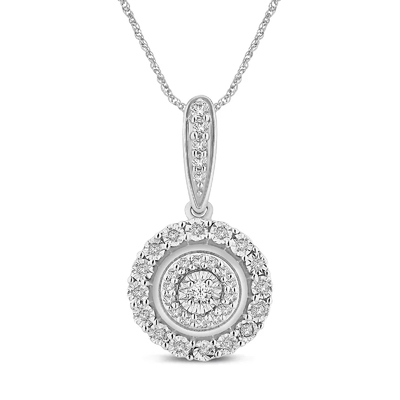 elegant pendant necklaces for women -Double Halo Pendant Necklace with 0.15ct of Diamonds in Sterling Silver