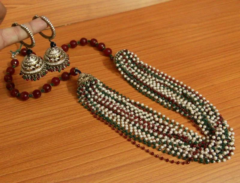 sophisticated necklaces for women -Multicolour Peacock Long Semi Precious Necklace Set