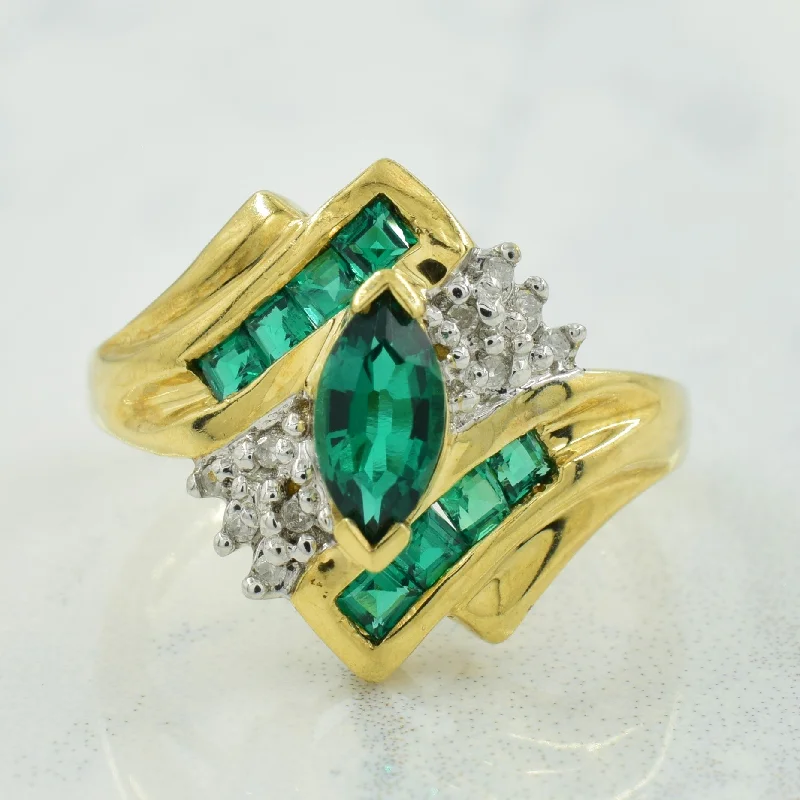 Synthetic Emerald & Diamond Bypass Ring | 0.60ctw, 0.04ctw | SZ 6.75 |