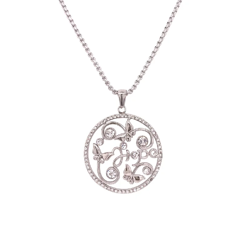 elegant necklaces for women -Stainless Steel Crystal Butterfly Disc Necklace