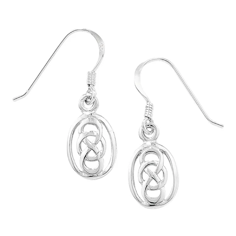 cute earrings for women -Oval Celtic Style Drop Earrings - Sterling Silver