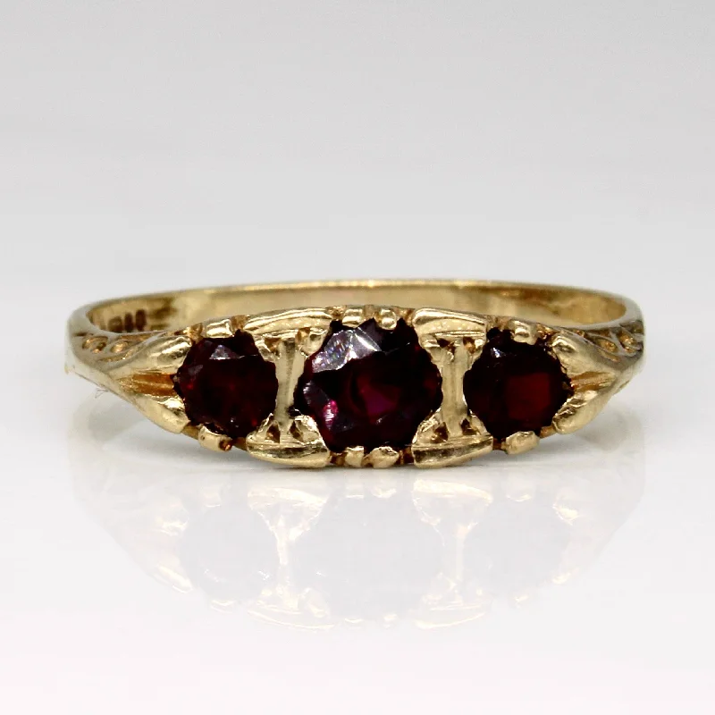 Hallmarked Three Stone Garnet Ring | 0.58ctw | SZ 8.5 |